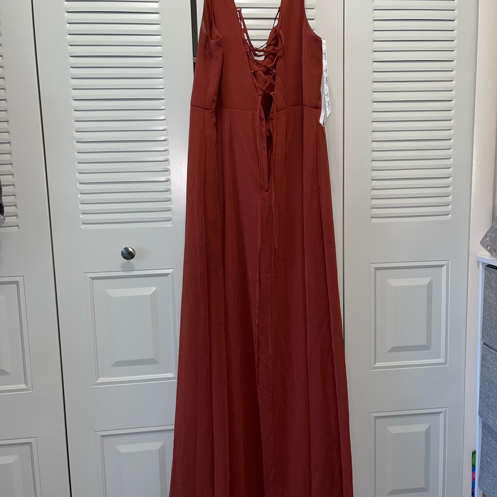 David’s Bridal SQUARED TANK LACE UP CHIFFON BRIDESMAID DRESS
